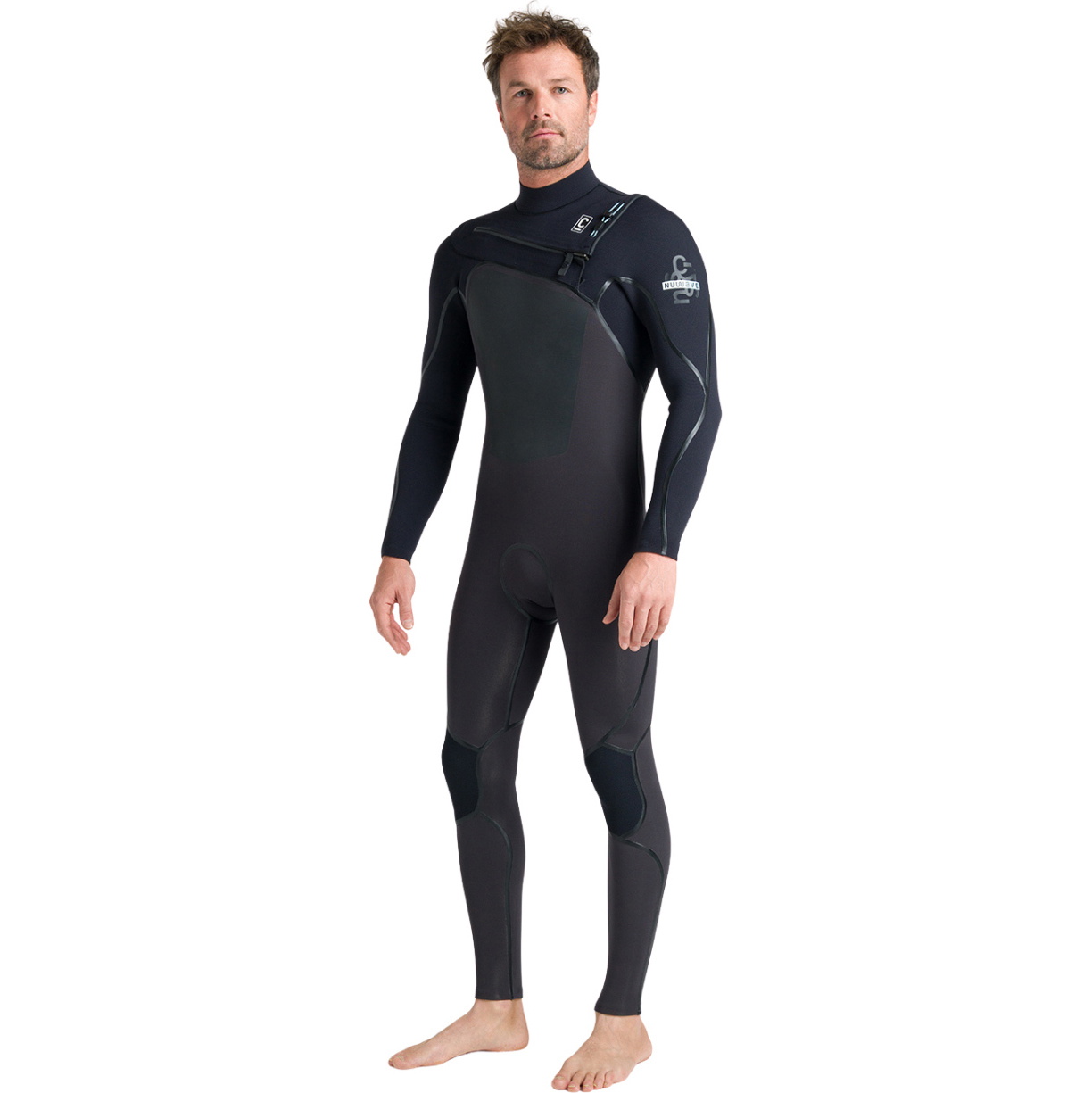 2026 C-Skins Mens Nuwave Wired 4/3mm Chest Zip Wetsuit CWI43MC - Meteor / Black / Blue